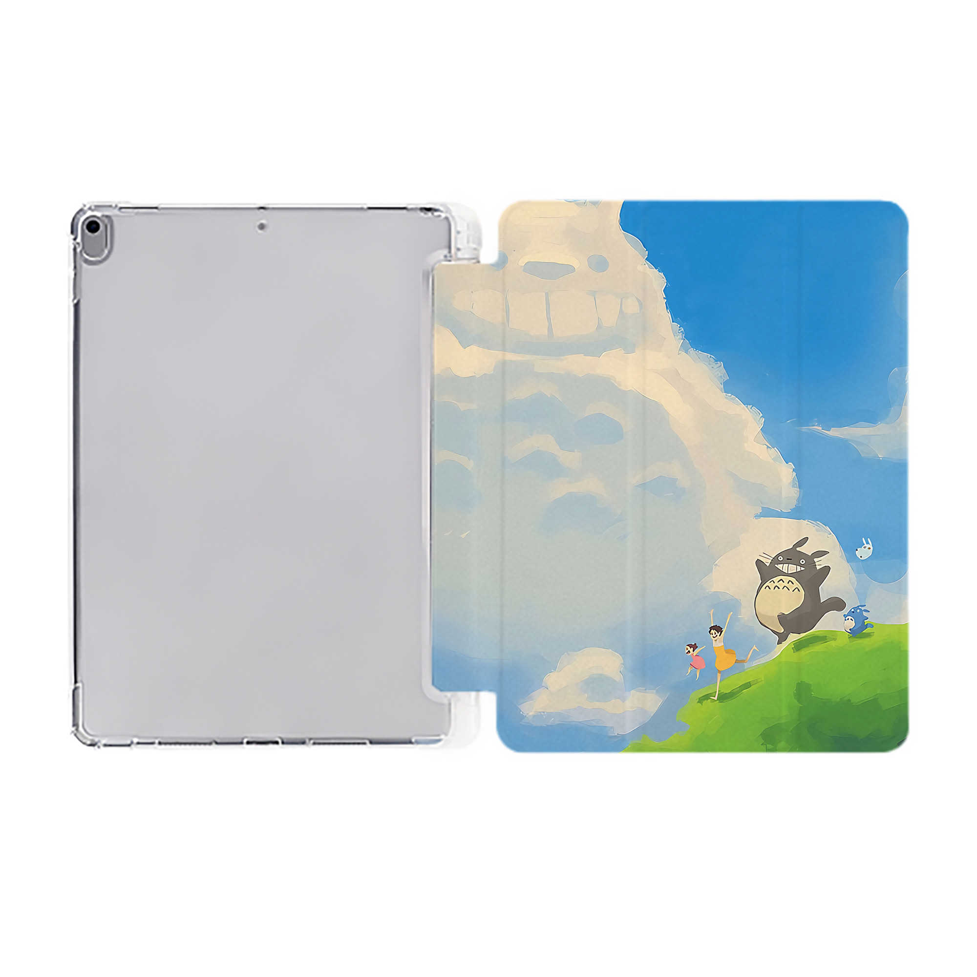 （画像用） となりのトトロ 草壁メイ 草壁サツキ My Neighbor Totoro Satsuki Kusakabe Mei Kusakabe IPad ケース ペン収納付き 三つ折りスタンド PUレザー×シリコン 対応機種9.5/10.5/10.9インチ
